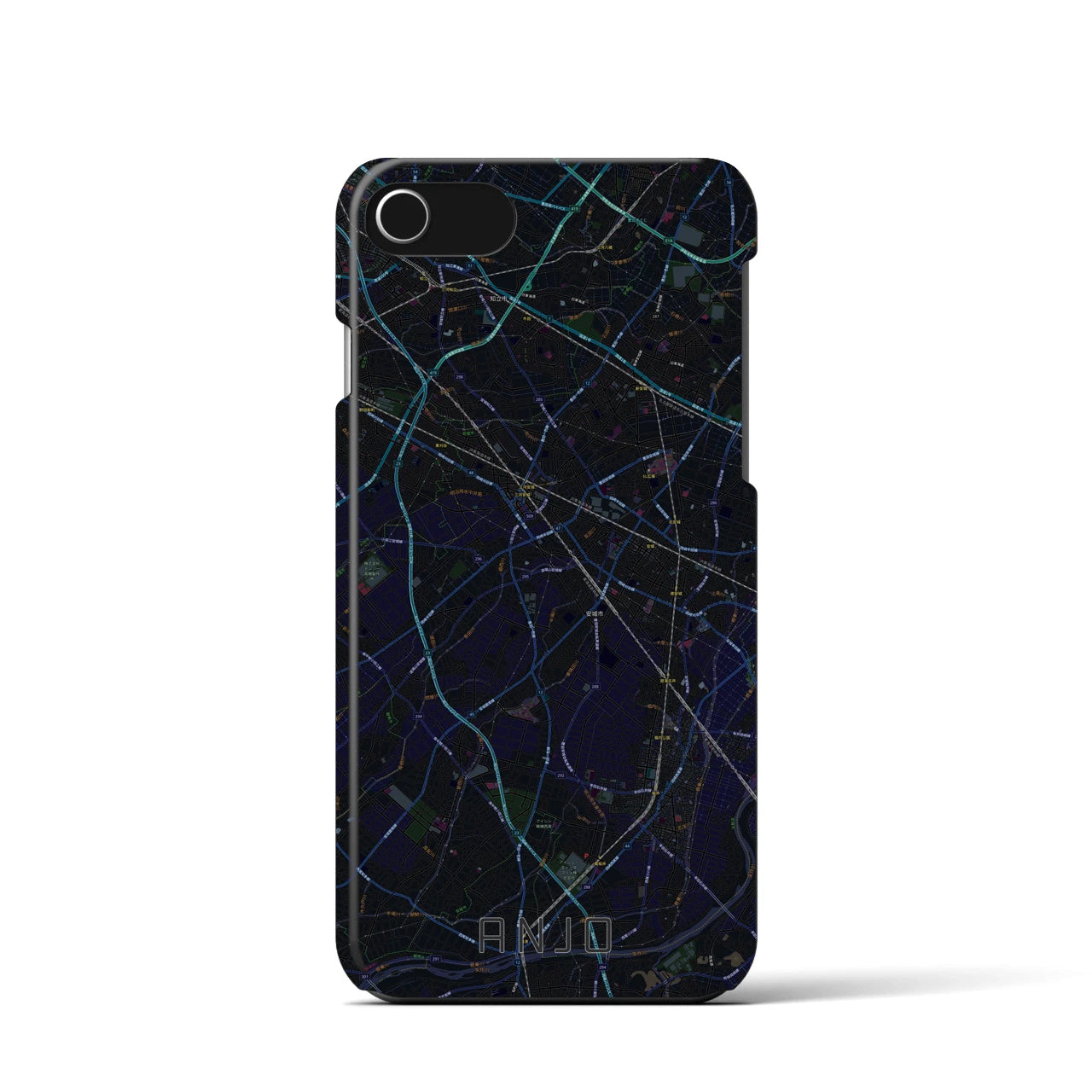 【安城】地図柄iPhoneケース（バックカバータイプ・ブラック）iPhone SE（第3 / 第2世代） / 8 / 7 / 6s / 6 用
