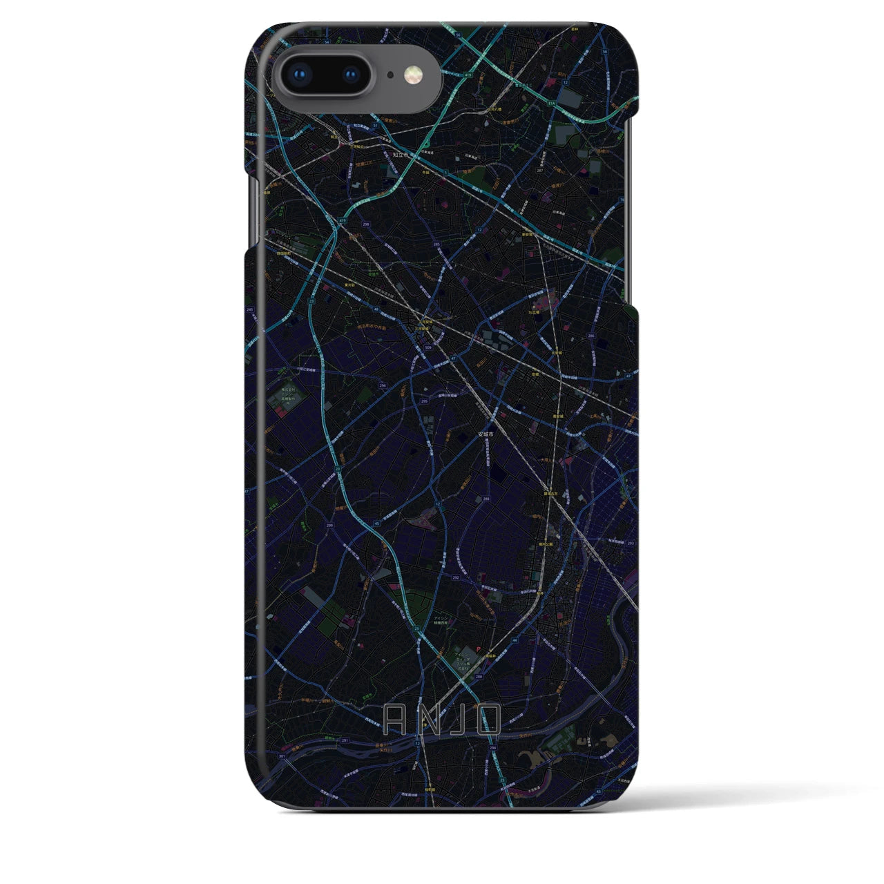 【安城】地図柄iPhoneケース（バックカバータイプ・ブラック）iPhone 8Plus /7Plus / 6sPlus / 6Plus 用