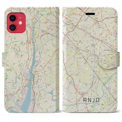 【安城（愛知県）】地図柄iPhoneケース（手帳タイプ）ナチュラル・iPhone 11 用