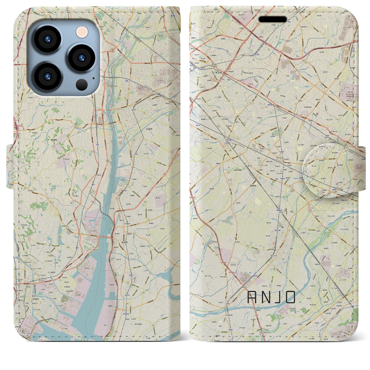 【安城】地図柄iPhoneケース（手帳両面タイプ・ナチュラル）iPhone 13 Pro Max 用