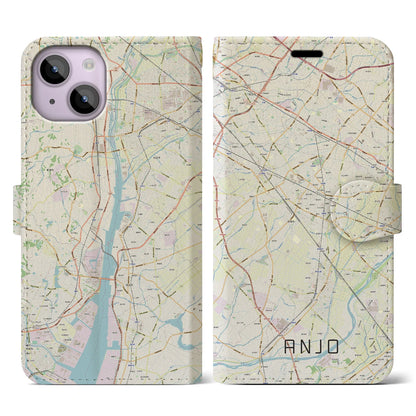 【安城（愛知県）】地図柄iPhoneケース（手帳タイプ）ナチュラル・iPhone 14 用