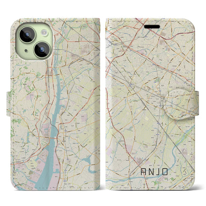 【安城（愛知県）】地図柄iPhoneケース（手帳タイプ）ナチュラル・iPhone 15 用