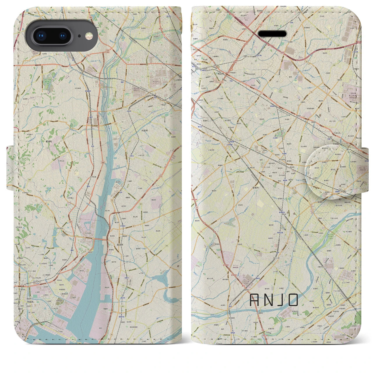 【安城】地図柄iPhoneケース（手帳両面タイプ・ナチュラル）iPhone 8Plus /7Plus / 6sPlus / 6Plus 用
