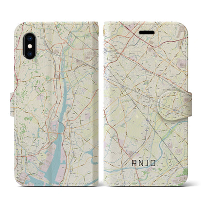 【安城（愛知県）】地図柄iPhoneケース（手帳タイプ）ナチュラル・iPhone XS / X 用