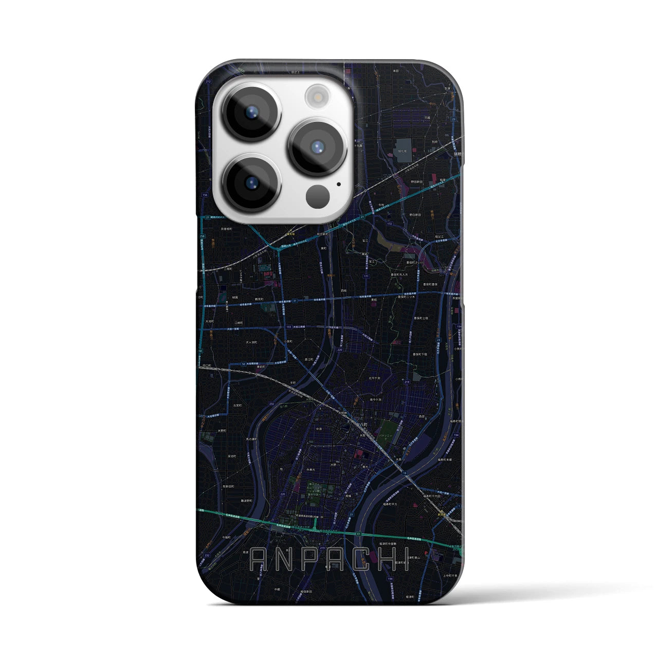 【安八】地図柄iPhoneケース（バックカバータイプ・ブラック）iPhone 14 Pro 用