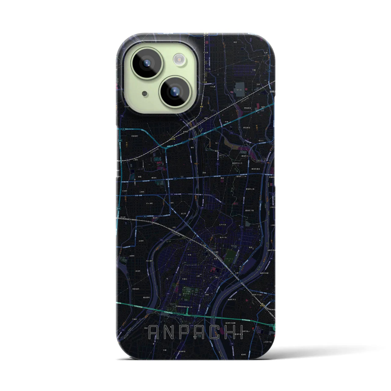 【安八】地図柄iPhoneケース（バックカバータイプ・ブラック）iPhone 15 用