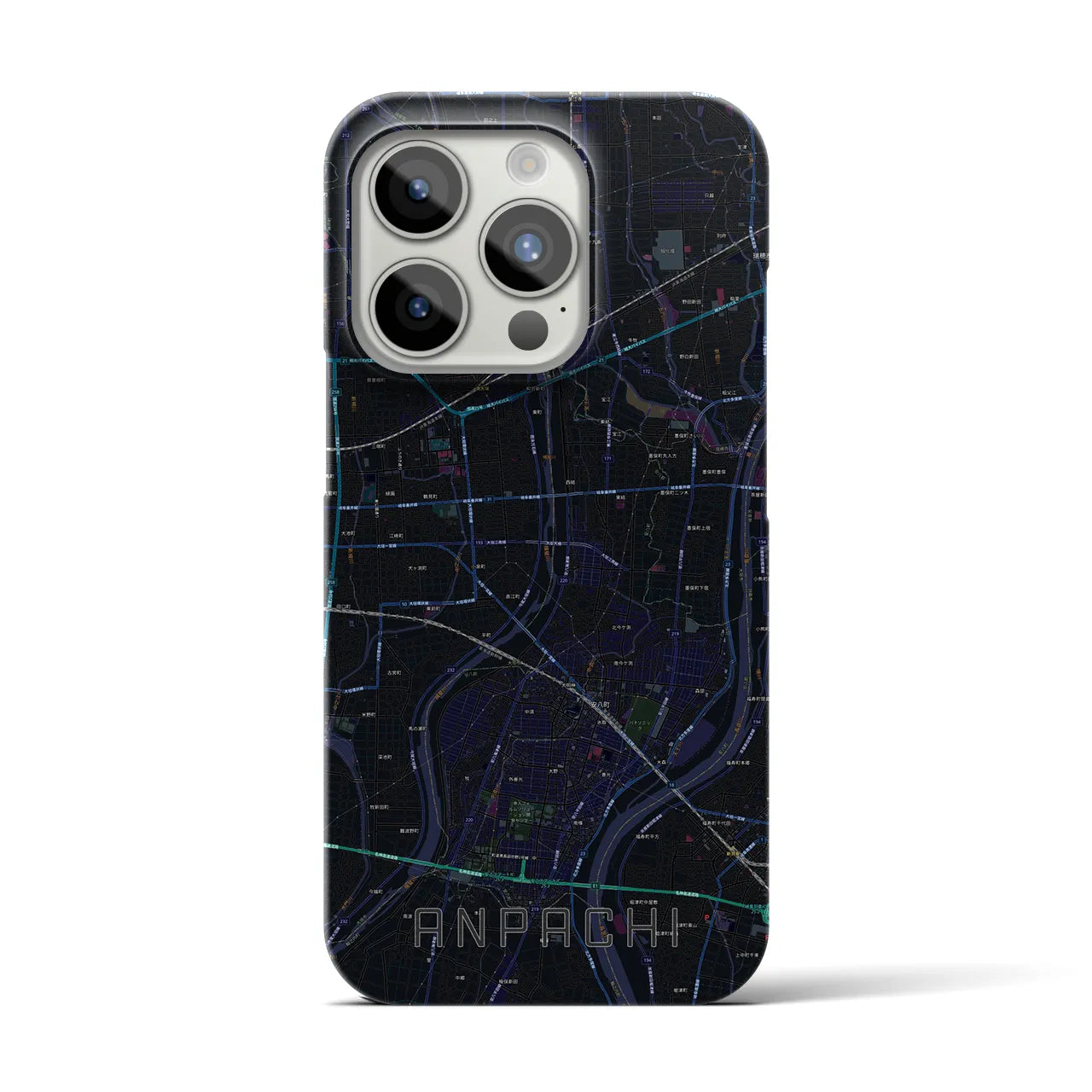 【安八】地図柄iPhoneケース（バックカバータイプ・ブラック）iPhone 15 Pro 用