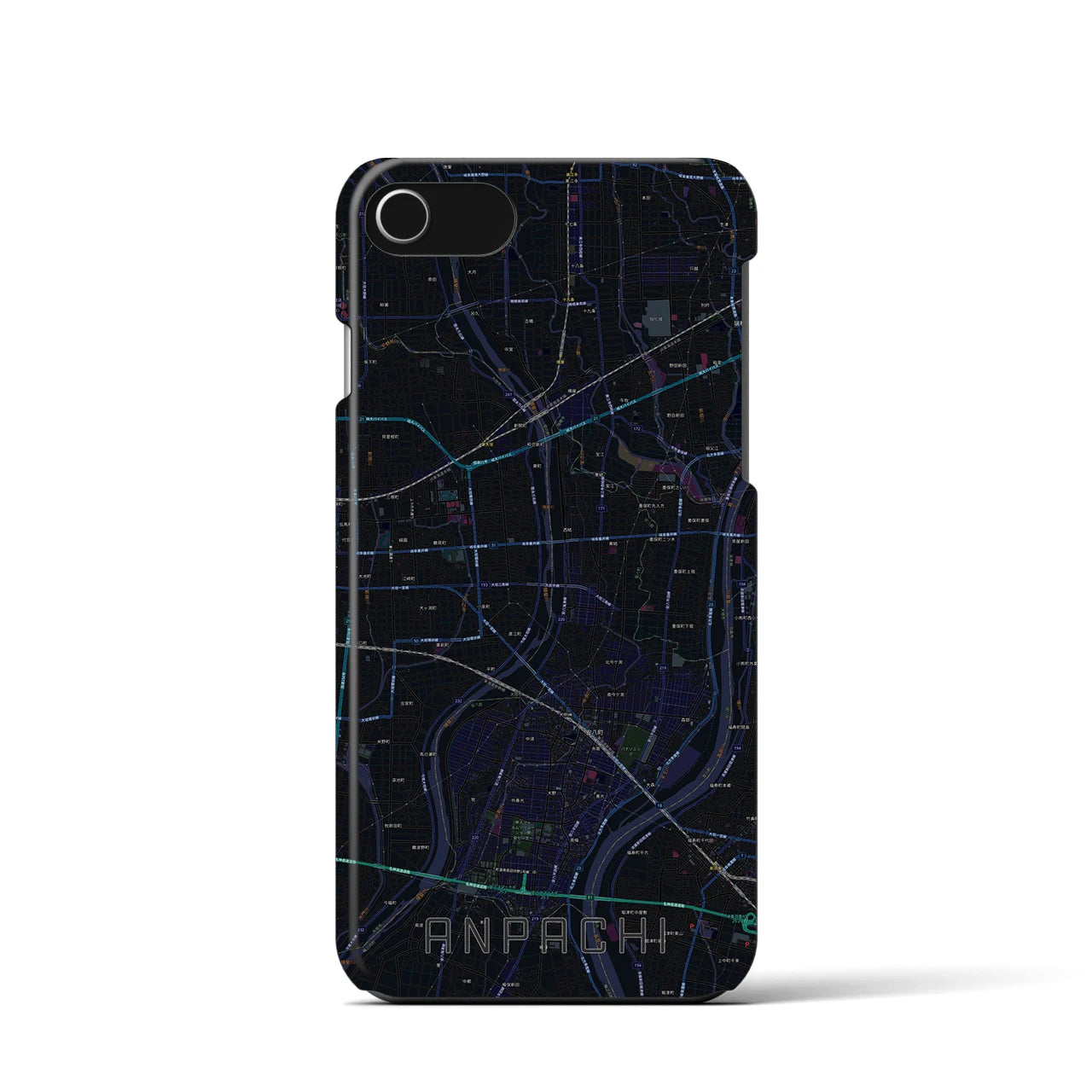【安八】地図柄iPhoneケース（バックカバータイプ・ブラック）iPhone SE（第3 / 第2世代） / 8 / 7 / 6s / 6 用