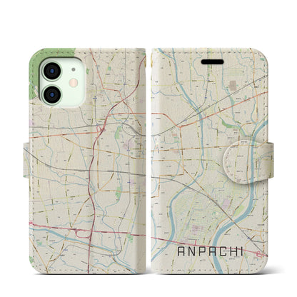 【安八（岐阜県）】地図柄iPhoneケース（手帳タイプ）ナチュラル・iPhone 12 mini 用