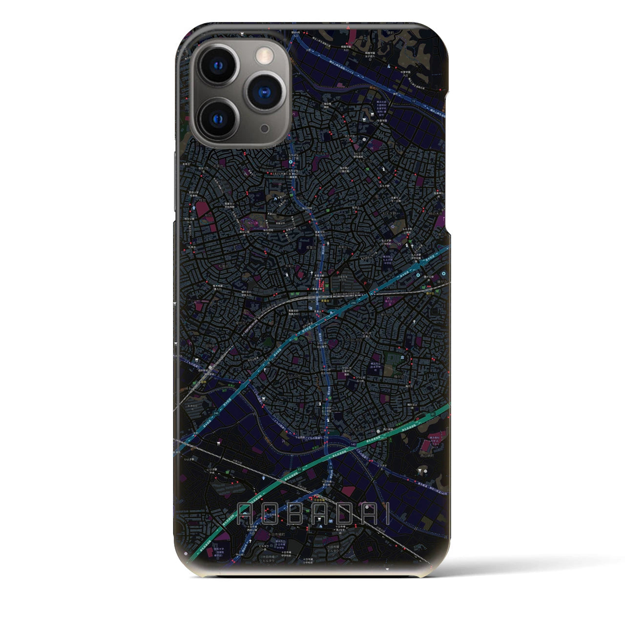 【青葉台】地図柄iPhoneケース（バックカバータイプ・ブラック）iPhone 11 Pro Max 用