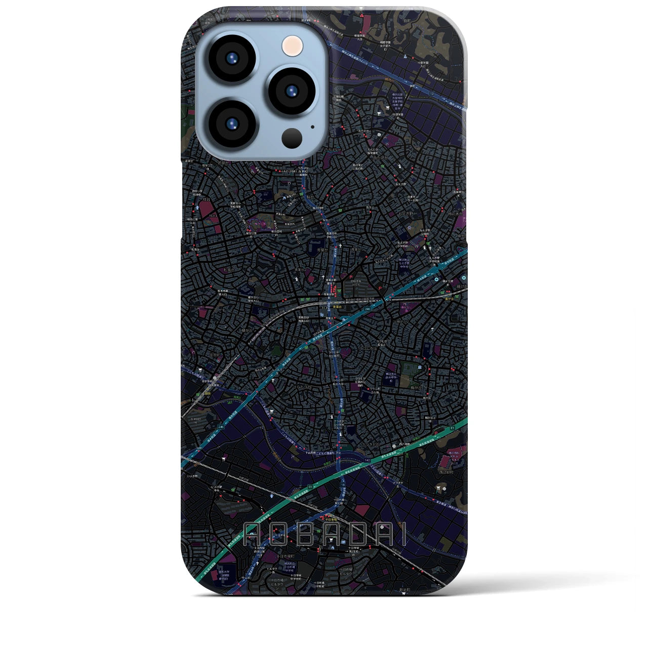 【青葉台】地図柄iPhoneケース（バックカバータイプ・ブラック）iPhone 13 Pro Max 用