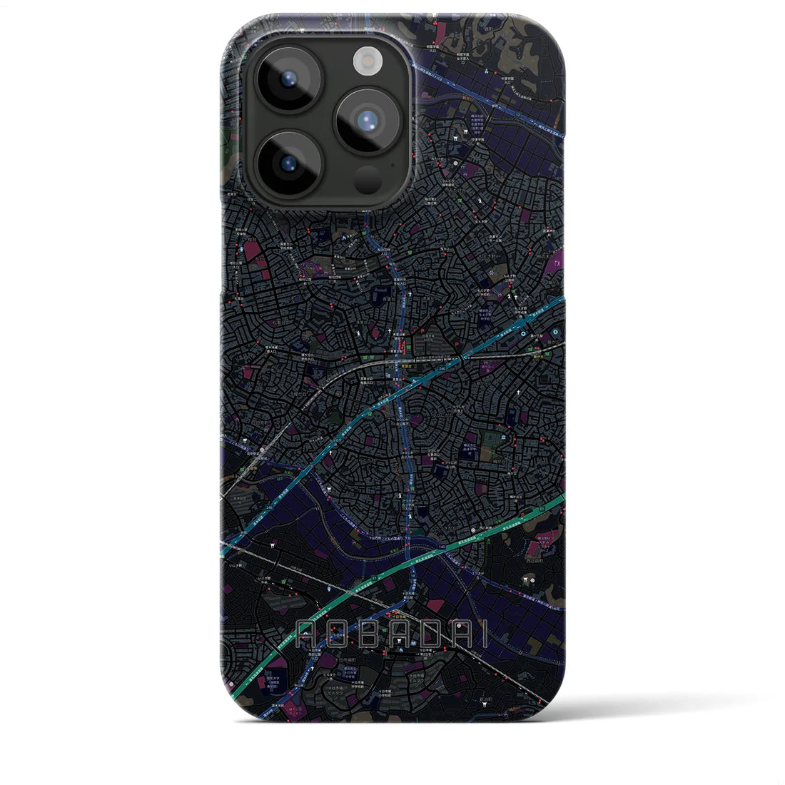 【青葉台】地図柄iPhoneケース（バックカバータイプ・ブラック）iPhone 15 Pro Max 用