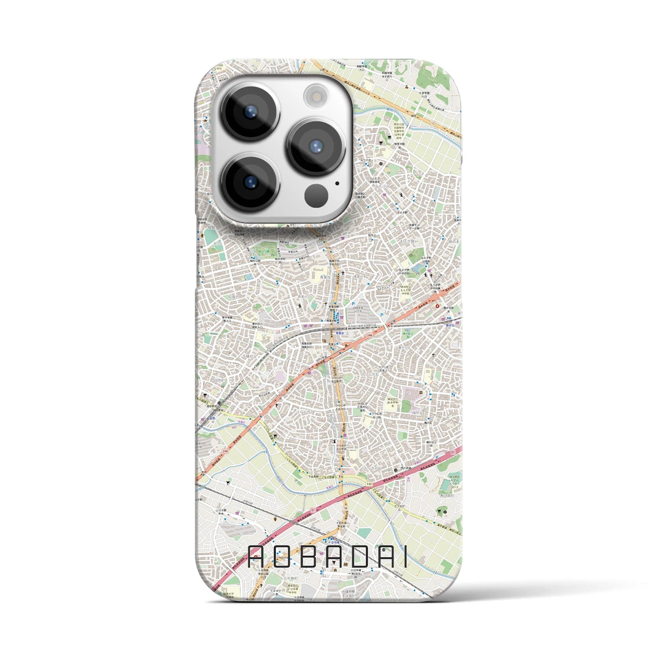 【青葉台】地図柄iPhoneケース（バックカバータイプ・ナチュラル）iPhone 14 Pro 用