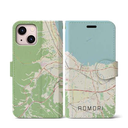 【青森2（青森県）】地図柄iPhoneケース（手帳タイプ）ナチュラル・iPhone 13 mini 用