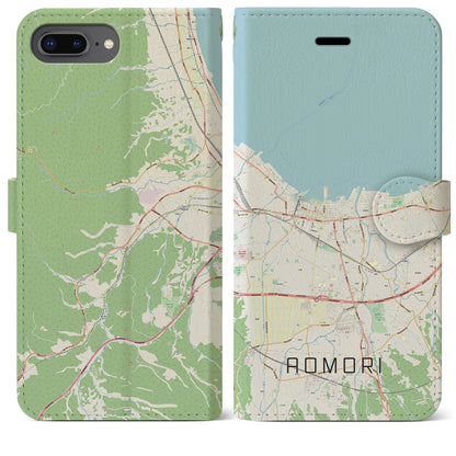 【青森2（青森県）】地図柄iPhoneケース（手帳タイプ）ナチュラル・iPhone 8Plus /7Plus / 6sPlus / 6Plus 用