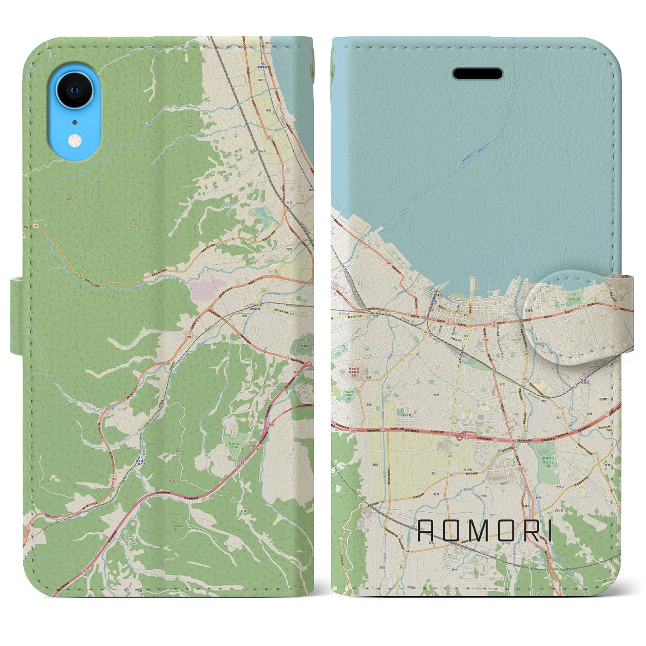 【青森2】地図柄iPhoneケース（手帳両面タイプ・ナチュラル）iPhone XR 用