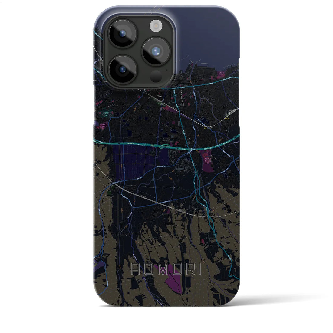 【青森】地図柄iPhoneケース（バックカバータイプ・ブラック）iPhone 15 Pro Max 用
