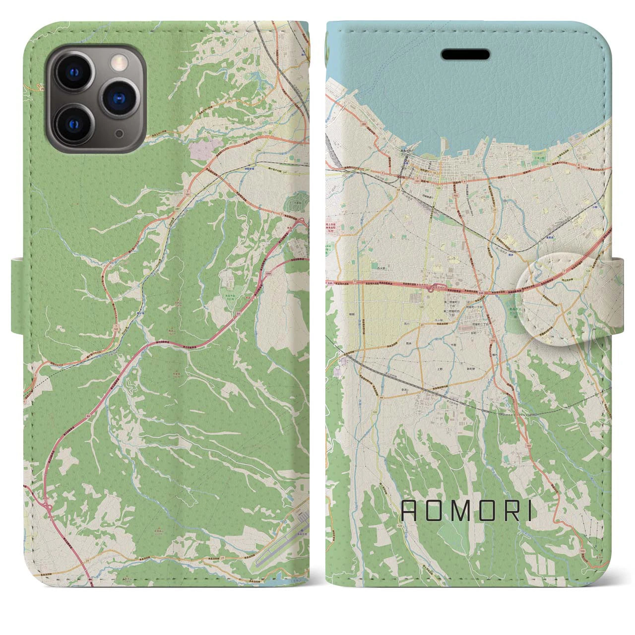 【青森】地図柄iPhoneケース（手帳両面タイプ・ナチュラル）iPhone 11 Pro Max 用