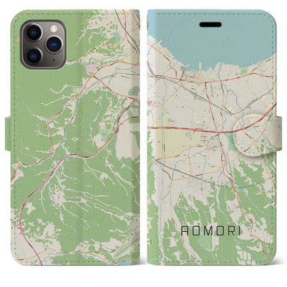 【青森（青森県）】地図柄iPhoneケース（手帳タイプ）ナチュラル・iPhone 11 Pro Max 用