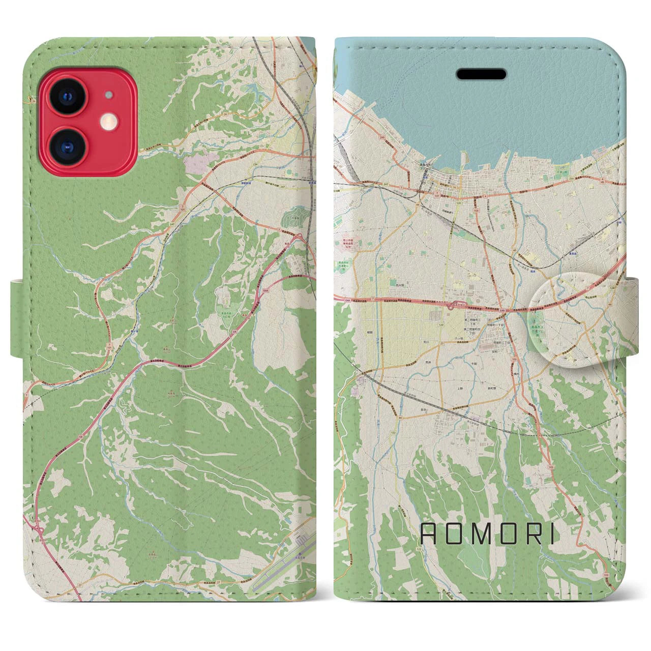 【青森】地図柄iPhoneケース（手帳両面タイプ・ナチュラル）iPhone 11 用