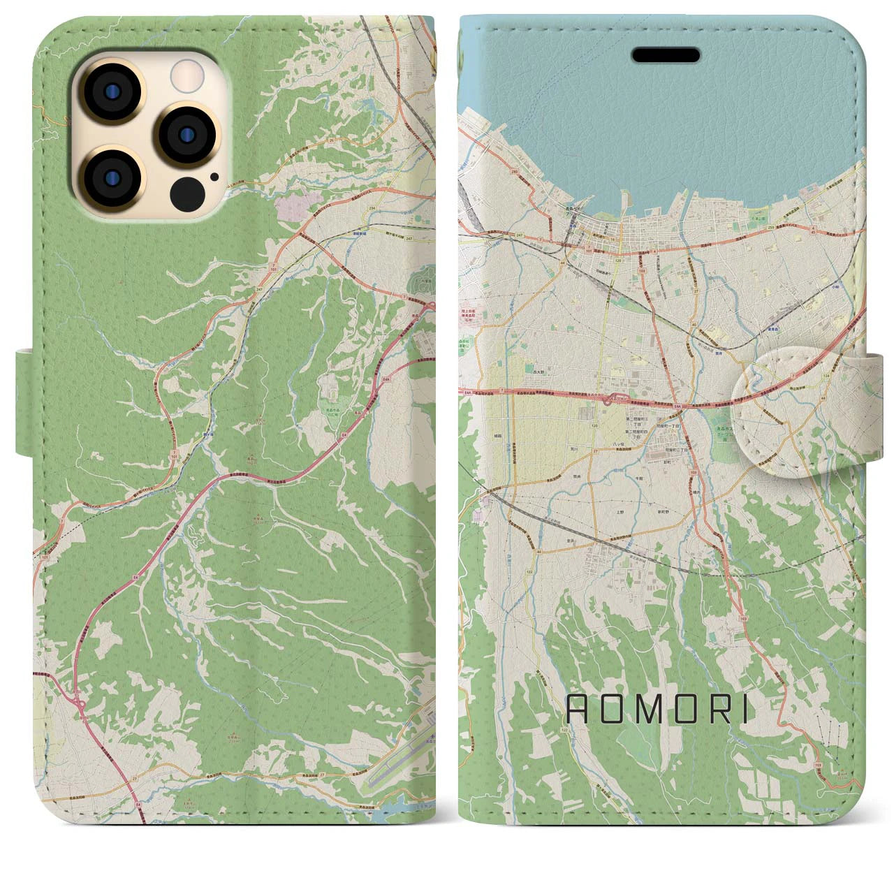 【青森】地図柄iPhoneケース（手帳両面タイプ・ナチュラル）iPhone 12 Pro Max 用