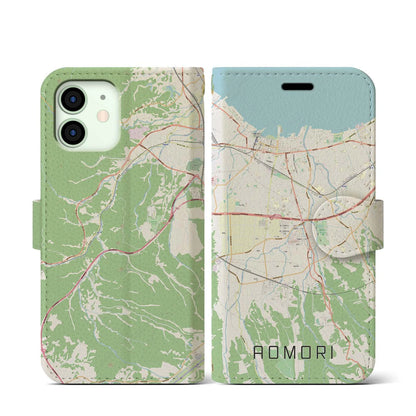 【青森（青森県）】地図柄iPhoneケース（手帳タイプ）ナチュラル・iPhone 12 mini 用