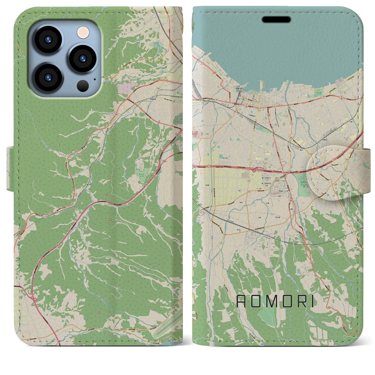 【青森】地図柄iPhoneケース（手帳両面タイプ・ナチュラル）iPhone 13 Pro Max 用