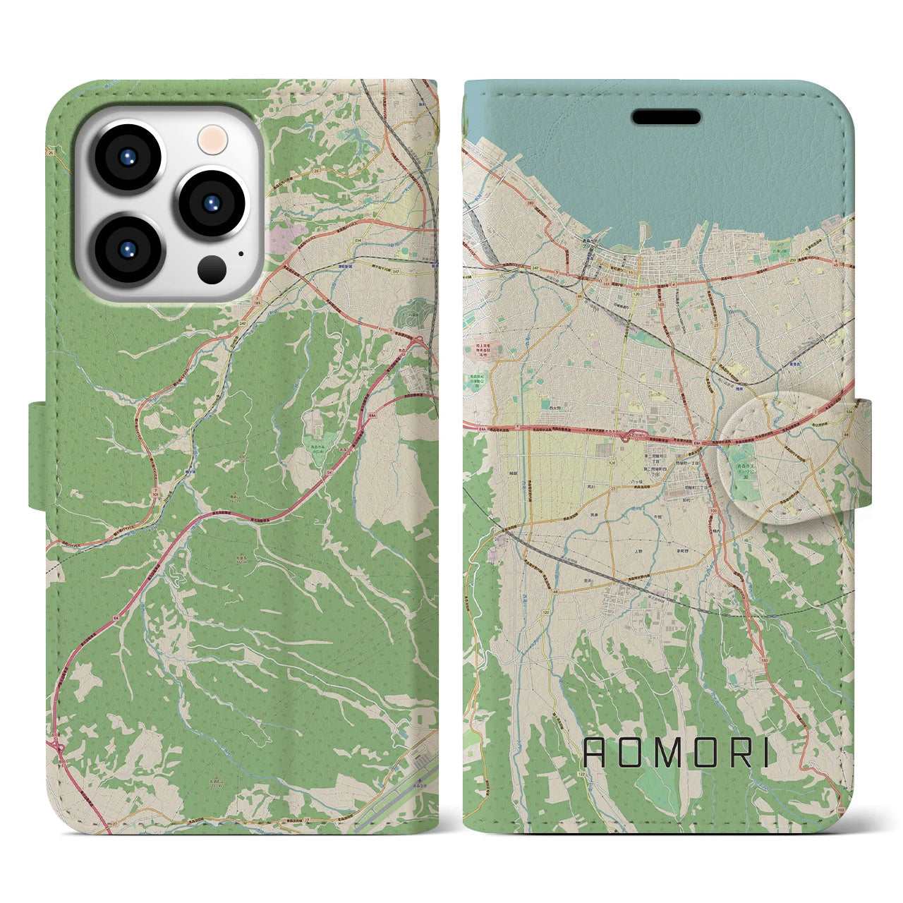 【青森】地図柄iPhoneケース（手帳両面タイプ・ナチュラル）iPhone 13 Pro 用