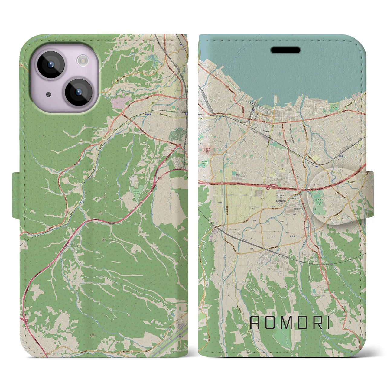 【青森】地図柄iPhoneケース（手帳両面タイプ・ナチュラル）iPhone 14 用