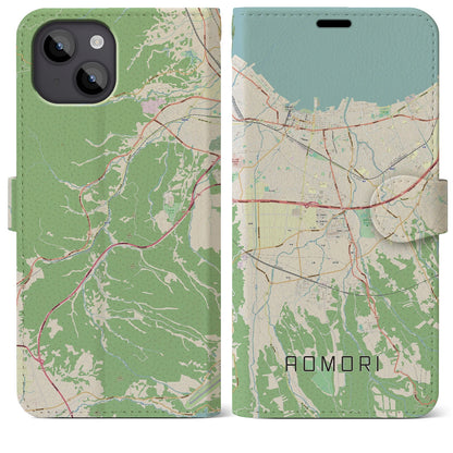 【青森（青森県）】地図柄iPhoneケース（手帳タイプ）ナチュラル・iPhone 14 Plus 用