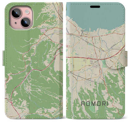 【青森（青森県）】地図柄iPhoneケース（手帳タイプ）ナチュラル・iPhone 15 Plus 用