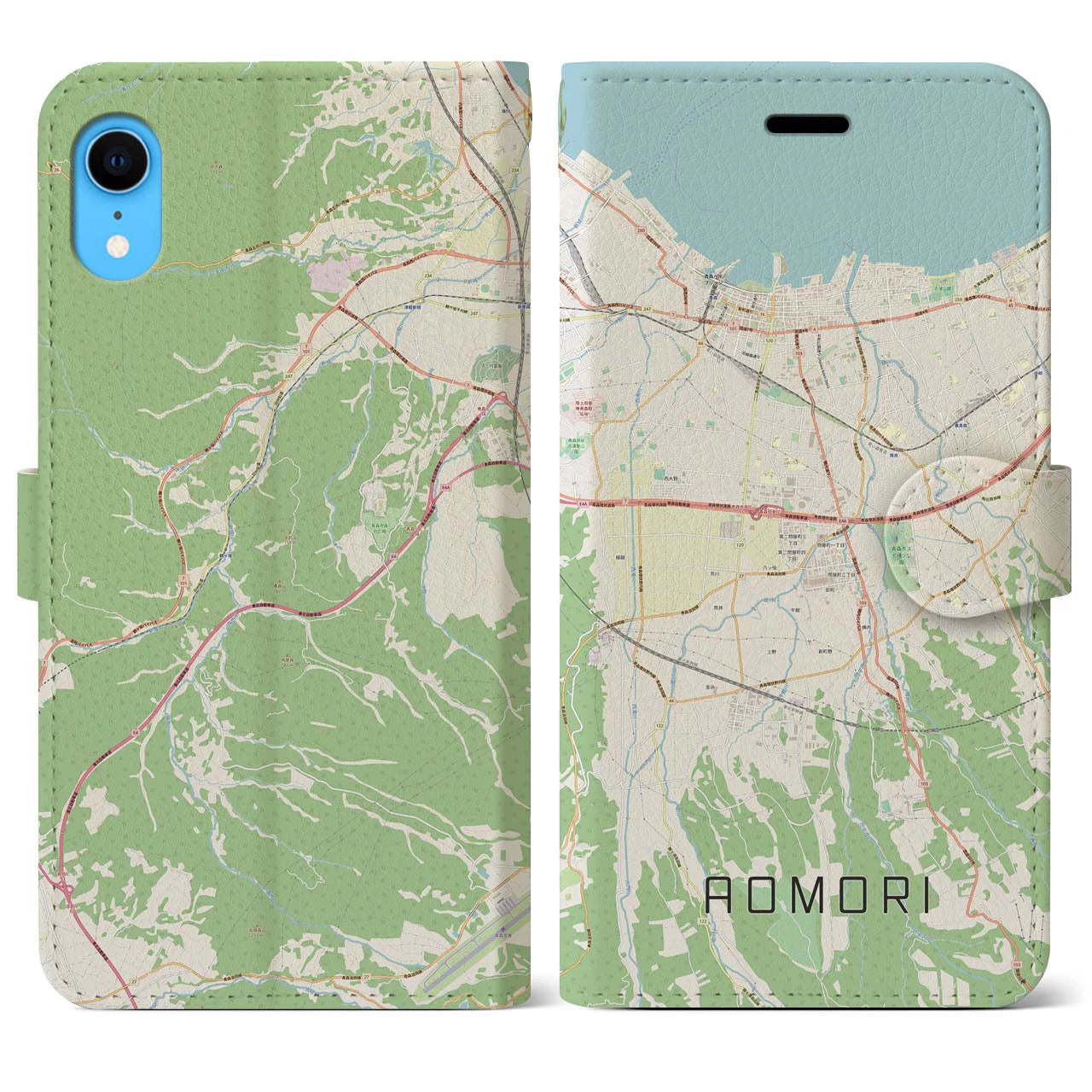 【青森】地図柄iPhoneケース（手帳両面タイプ・ナチュラル）iPhone XR 用