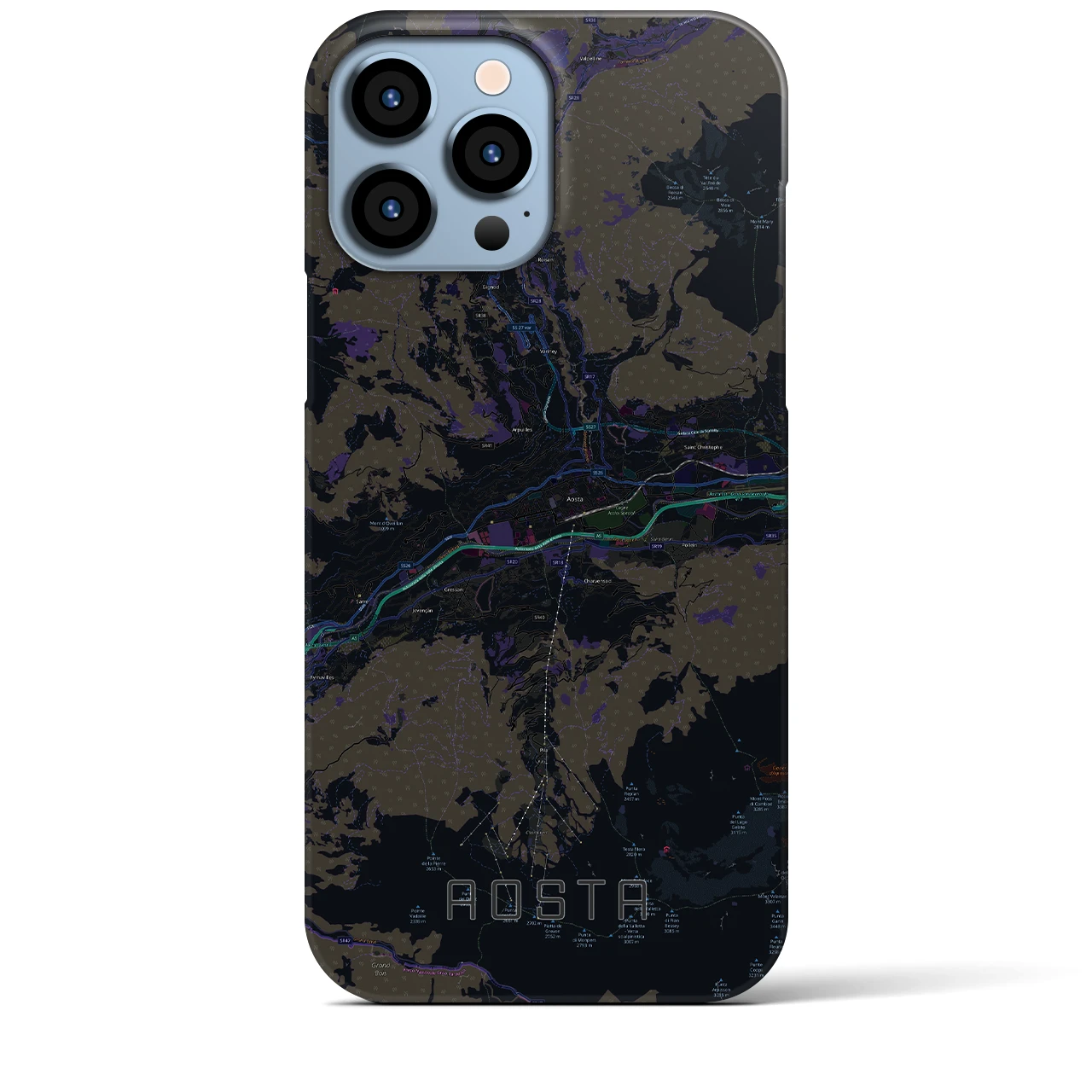 【アオスタ】地図柄iPhoneケース（バックカバータイプ・ブラック）iPhone 13 Pro Max 用