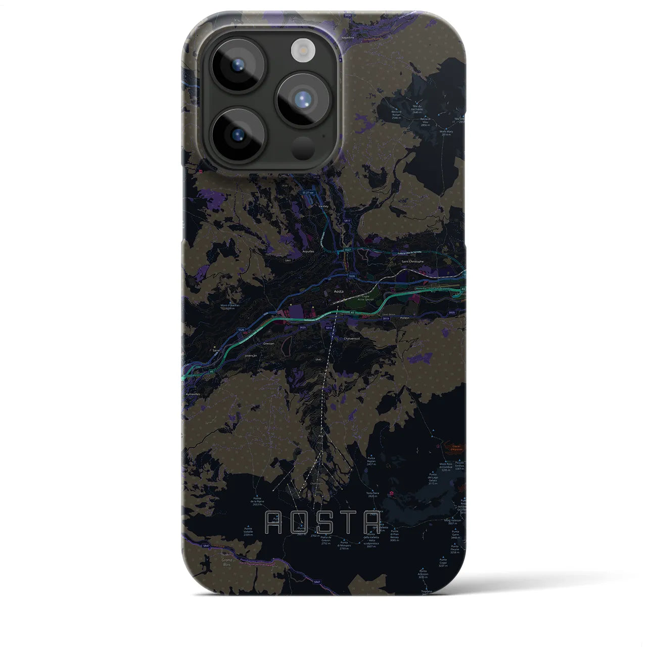 【アオスタ】地図柄iPhoneケース（バックカバータイプ・ブラック）iPhone 15 Pro Max 用