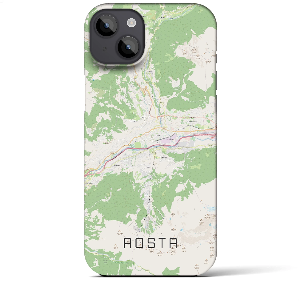 【アオスタ】地図柄iPhoneケース（バックカバータイプ・ナチュラル）iPhone 14 Plus 用
