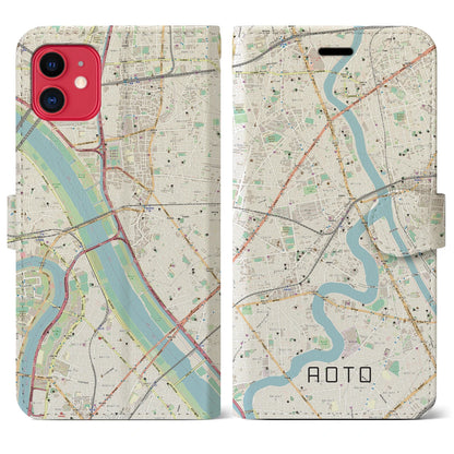 【青砥（東京都）】地図柄iPhoneケース（手帳タイプ）ナチュラル・iPhone 11 用