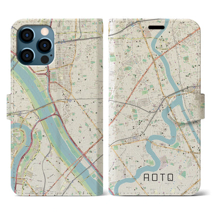 【青砥（東京都）】地図柄iPhoneケース（手帳タイプ）ナチュラル・iPhone 12 / 12 Pro 用