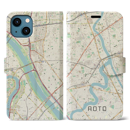 【青砥（東京都）】地図柄iPhoneケース（手帳タイプ）ナチュラル・iPhone 13 用