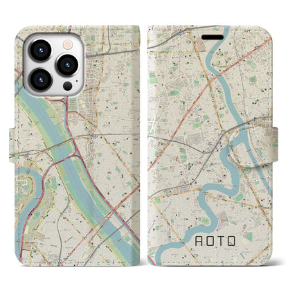 【青砥（東京都）】地図柄iPhoneケース（手帳タイプ）ナチュラル・iPhone 13 Pro 用