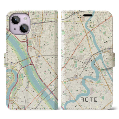 【青砥（東京都）】地図柄iPhoneケース（手帳タイプ）ナチュラル・iPhone 14 用