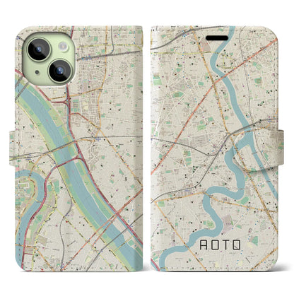 【青砥（東京都）】地図柄iPhoneケース（手帳タイプ）ナチュラル・iPhone 15 用