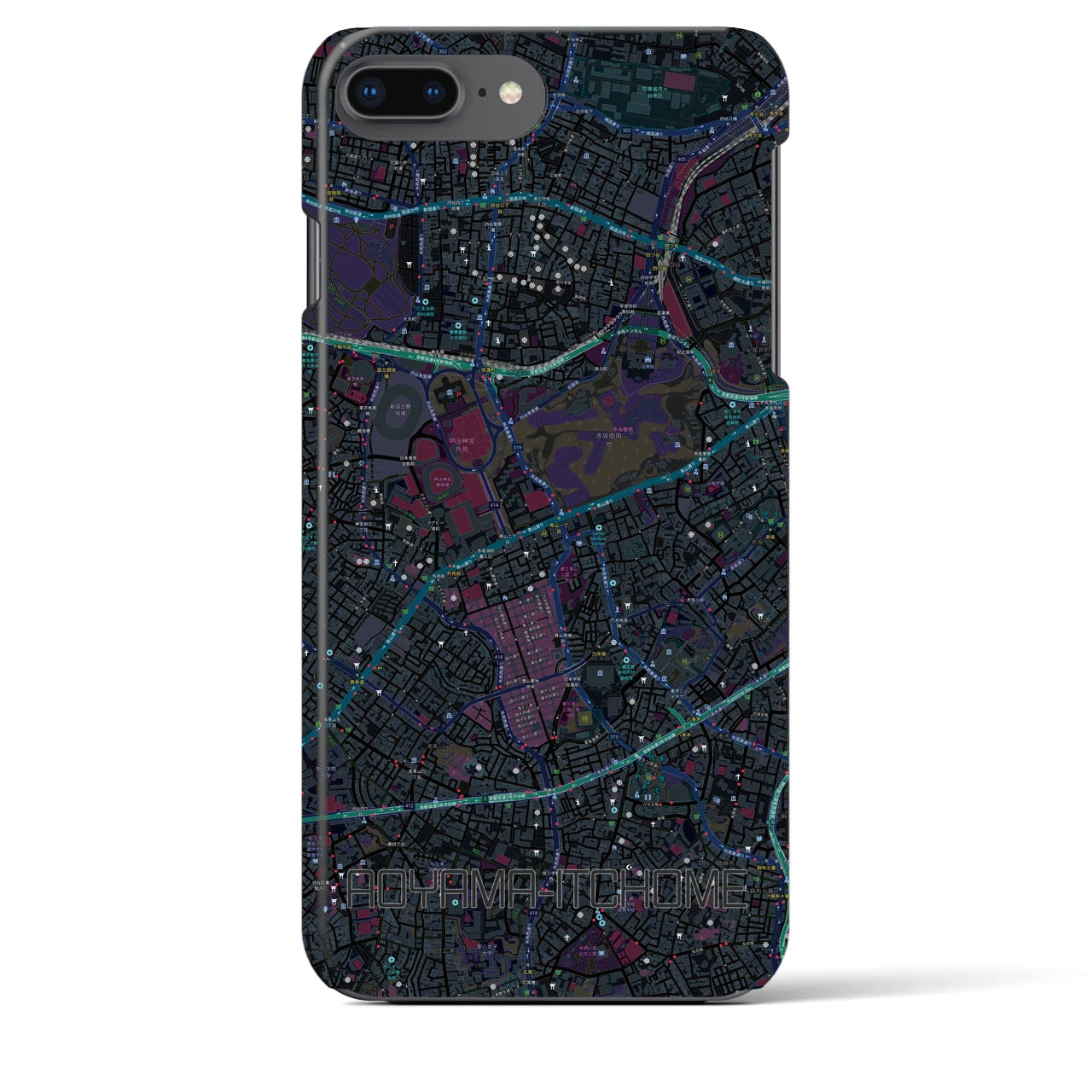 【青山一丁目】地図柄iPhoneケース（バックカバータイプ・ブラック）iPhone 8Plus /7Plus / 6sPlus / 6Plus 用