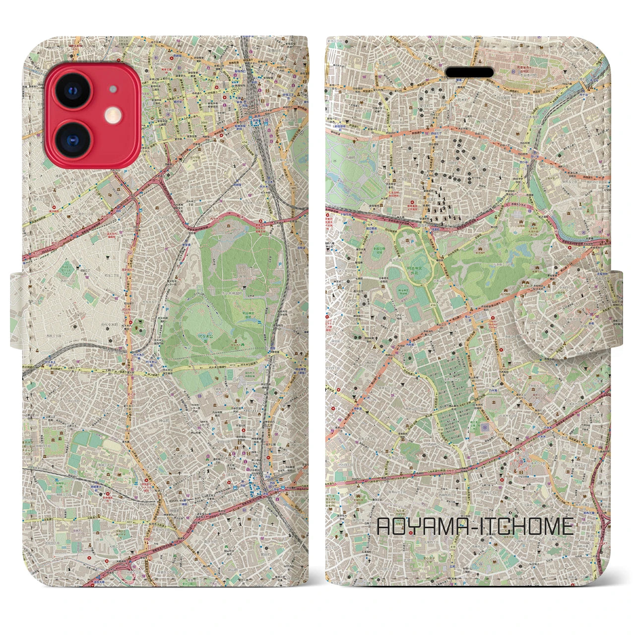 【青山一丁目】地図柄iPhoneケース（手帳両面タイプ・ナチュラル）iPhone 11 用
