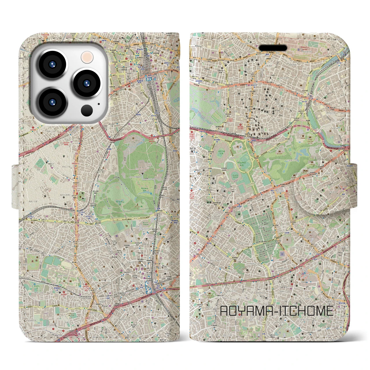 【青山一丁目】地図柄iPhoneケース（手帳両面タイプ・ナチュラル）iPhone 13 Pro 用
