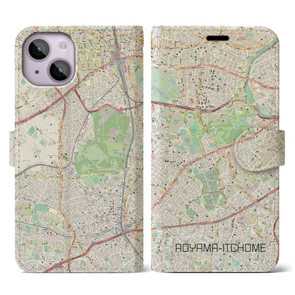 【青山一丁目（東京都）】地図柄iPhoneケース（手帳タイプ）ナチュラル・iPhone 14 用