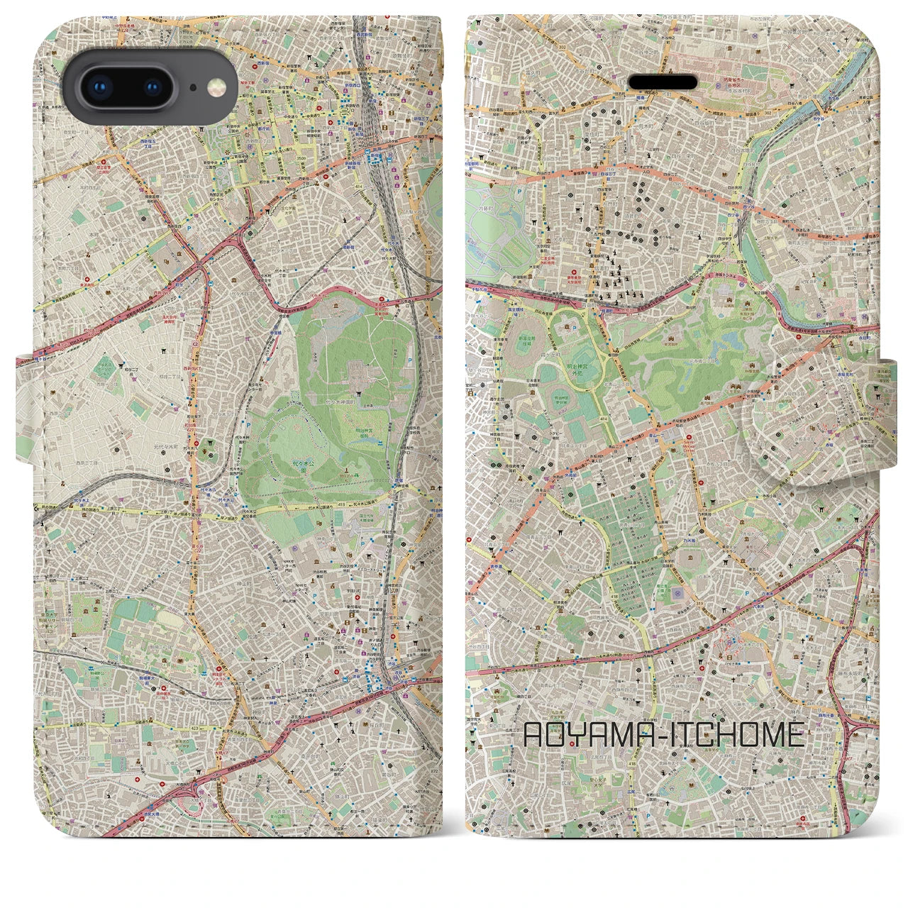 【青山一丁目】地図柄iPhoneケース（手帳両面タイプ・ナチュラル）iPhone 8Plus /7Plus / 6sPlus / 6Plus 用