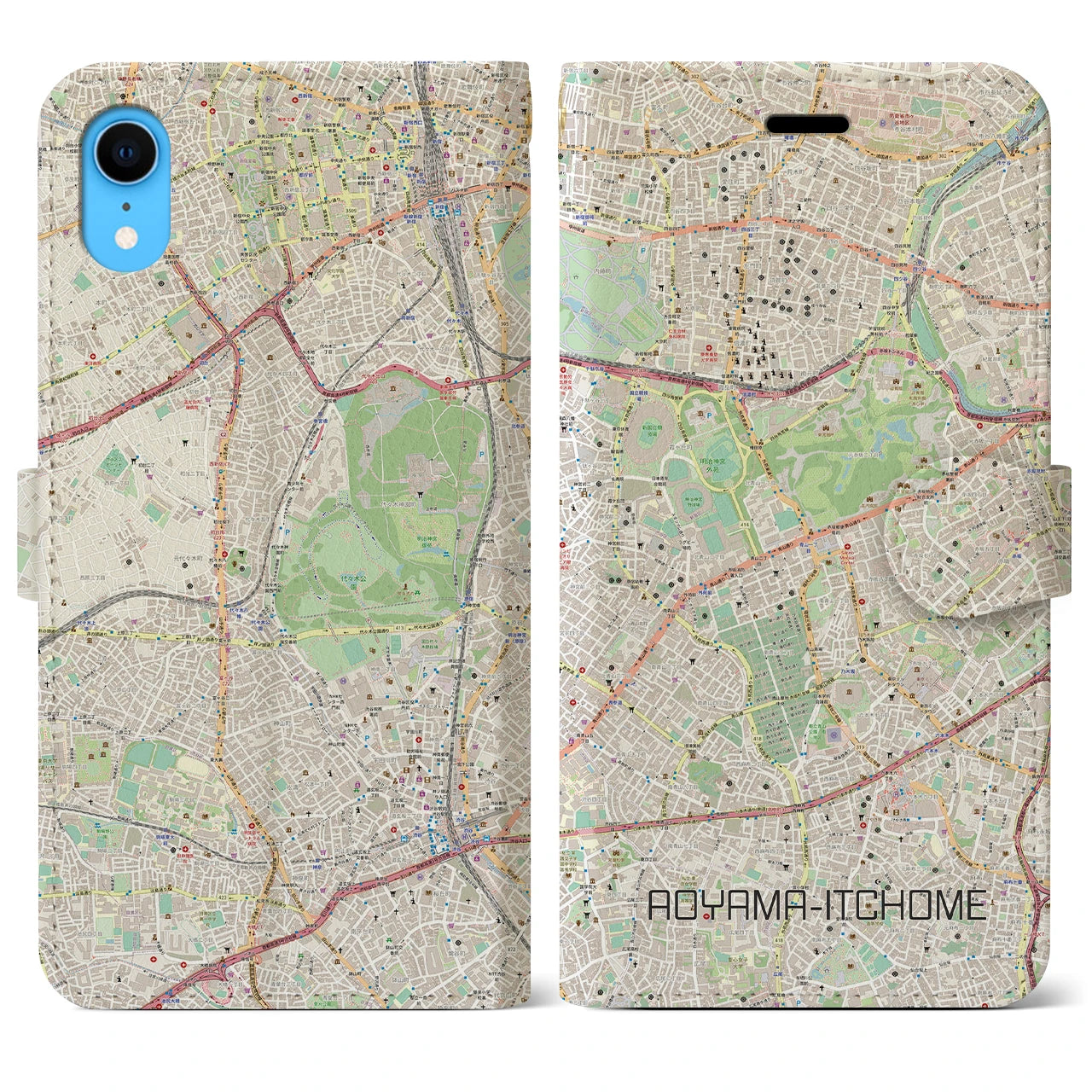 【青山一丁目】地図柄iPhoneケース（手帳両面タイプ・ナチュラル）iPhone XR 用