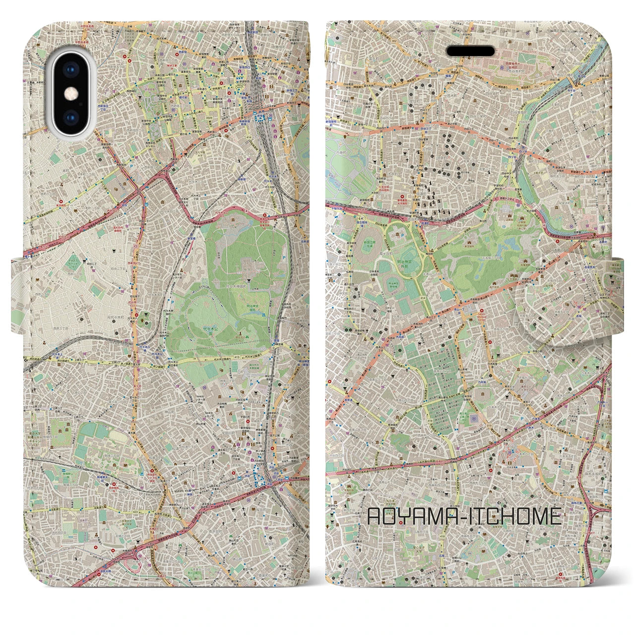 【青山一丁目】地図柄iPhoneケース（手帳両面タイプ・ナチュラル）iPhone XS Max 用