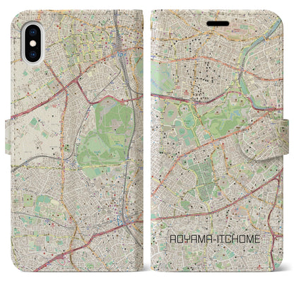 【青山一丁目（東京都）】地図柄iPhoneケース（手帳タイプ）ナチュラル・iPhone XS Max 用