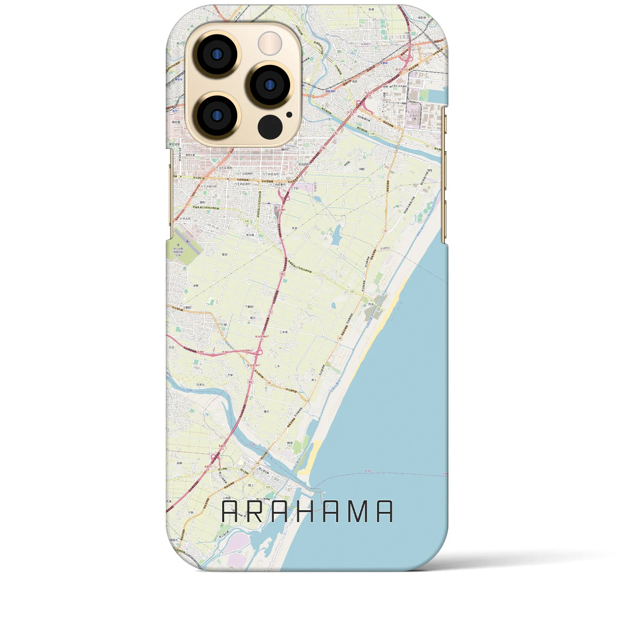 【荒浜】地図柄iPhoneケース（バックカバータイプ・ナチュラル）iPhone 12 Pro Max 用